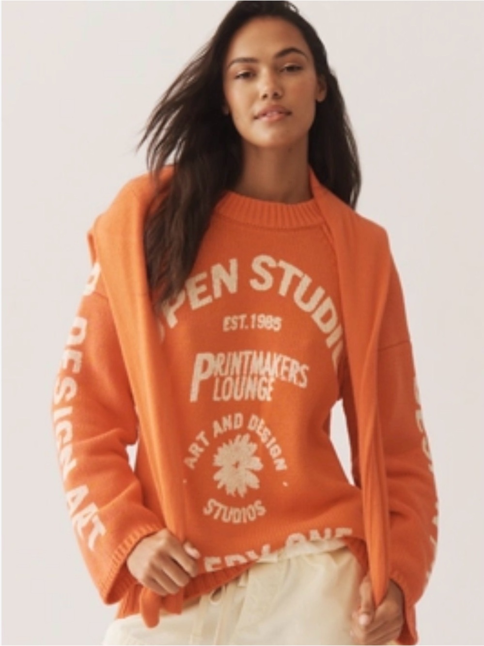 Pilcro Cotton Oversized Orange Graphic Crewneck Sweater ANTHROPOLOGY NWT XS